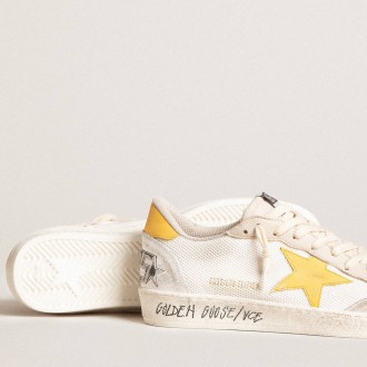 Golden Goose Ball Star Sneakers LTD In White Mesh With Yellow Leather Star And Heel Tab GMF00117.F006010.82682