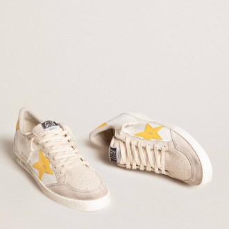 Golden Goose Ball Star Sneakers LTD In White Mesh With Yellow Leather Star And Heel Tab GMF00117.F006010.82682