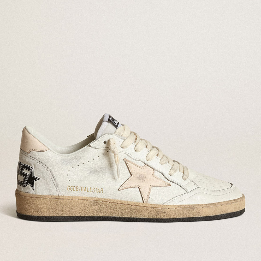 Golden Goose Ball Star Sneakers LTD In White Nappa With A Salmon-pink Nappa Star GWF00117.F003428.10816