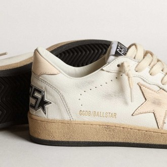 Golden Goose Ball Star Sneakers LTD In White Nappa With A Salmon-pink Nappa Star GWF00117.F003428.10816