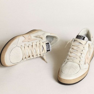 Golden Goose Ball Star Sneakers LTD In White Nappa With A Salmon-pink Nappa Star GWF00117.F003428.10816