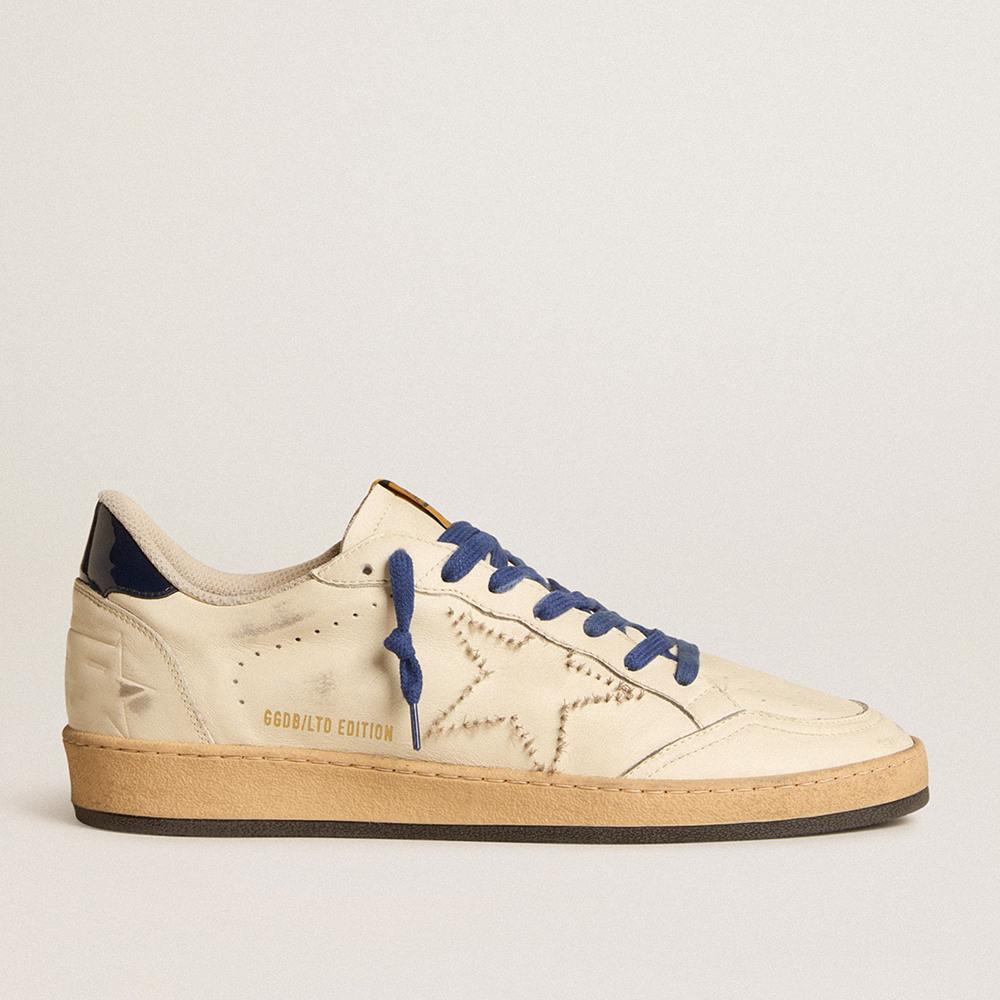 Golden Goose Ball Star Sneakers LTD With Embroidered Star And Blue Patent Leather Heel Tab GMF00763.F006015.11886