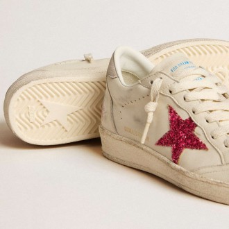 Golden Goose Ball Star Sneakers LTD With Fuchsia Glitter Star And Light Gray Suede Heel Tab GWF00117.F006344.11870