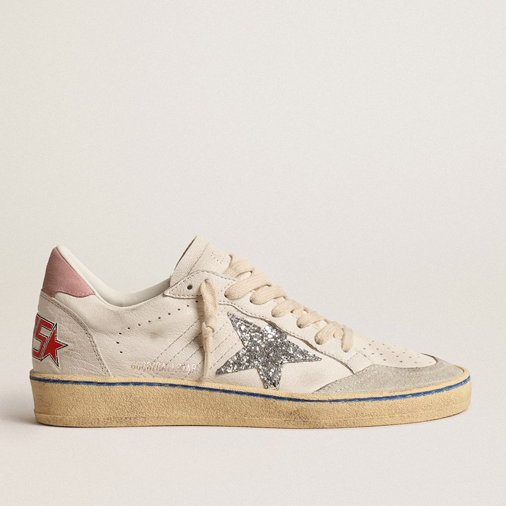 Golden Goose Ball Star Sneakers LTD With Glitter Star And Pink Suede Heel Tab GWF00117.F004622.80760