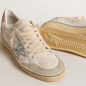 Golden Goose Ball Star Sneakers LTD With Glitter Star And Pink Suede Heel Tab GWF00117.F004622.80760