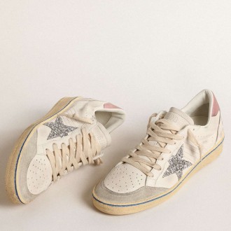 Golden Goose Ball Star Sneakers LTD With Glitter Star And Pink Suede Heel Tab GWF00117.F004622.80760