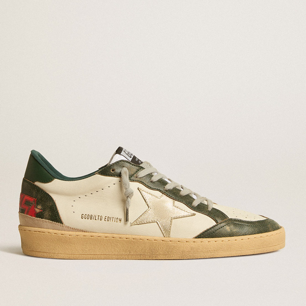 Golden Goose Ball Star Sneakers LTD With Platinum Leather Star And Green Leather Heel Tab GMF00117.F005261.11659