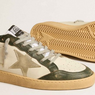 Golden Goose Ball Star Sneakers LTD With Platinum Leather Star And Green Leather Heel Tab GMF00117.F005261.11659