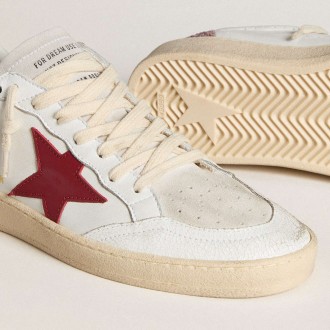 Golden Goose Ball Star Sneakers LTD With Red Leather Star And Pink Glitter Heel Tab GWF00117.F006688.80930