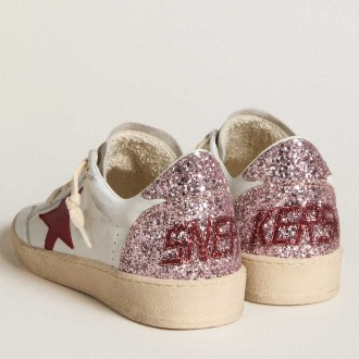 Golden Goose Ball Star Sneakers LTD With Red Leather Star And Pink Glitter Heel Tab GWF00117.F006688.80930