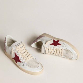 Golden Goose Ball Star Sneakers LTD With Red Leather Star And Pink Glitter Heel Tab GWF00117.F006688.80930