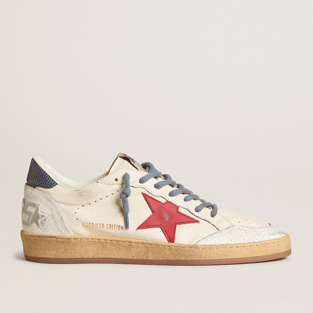 Golden Goose Ball Star Sneakers LTD With Red Star And Lizard-print Leather Heel Tab GMF00117.F006016.82686