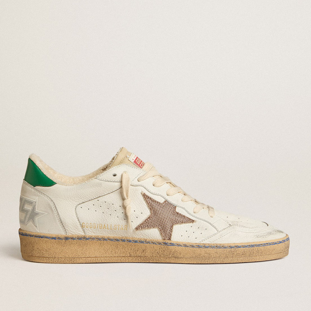 Golden Goose Ball Star Sneakers LTD With Sand Mesh Star And Green Leather Heel Tab GMF00327.F005267.10502