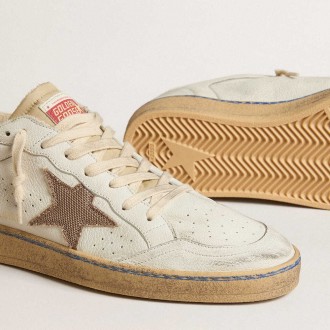 Golden Goose Ball Star Sneakers LTD With Sand Mesh Star And Green Leather Heel Tab GMF00327.F005267.10502