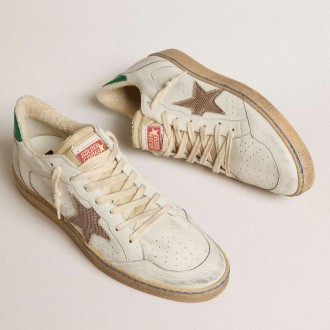 Golden Goose Ball Star Sneakers LTD With Sand Mesh Star And Green Leather Heel Tab GMF00327.F005267.10502