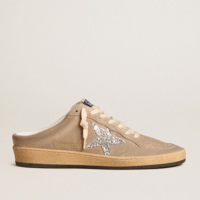 Golden Goose Ball Star Sneakers Sabots In Dove-gray Suede With Silver Glitter Star GWF00436.F005890.60372