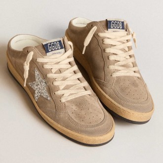 Golden Goose Ball Star Sneakers Sabots In Dove-gray Suede With Silver Glitter Star GWF00436.F005890.60372