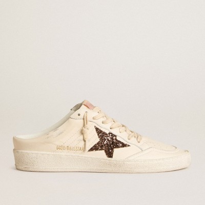 Golden Goose Ball Star Sneakers Sabots In Ivory Nappa With Bronze Glitter Star GWF00436.F005926.11869