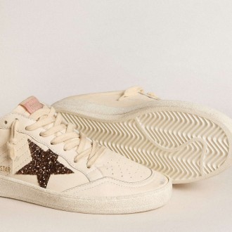 Golden Goose Ball Star Sneakers Sabots In Ivory Nappa With Bronze Glitter Star GWF00436.F005926.11869