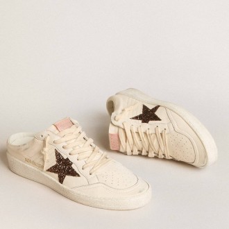 Golden Goose Ball Star Sneakers Sabots In Ivory Nappa With Bronze Glitter Star GWF00436.F005926.11869