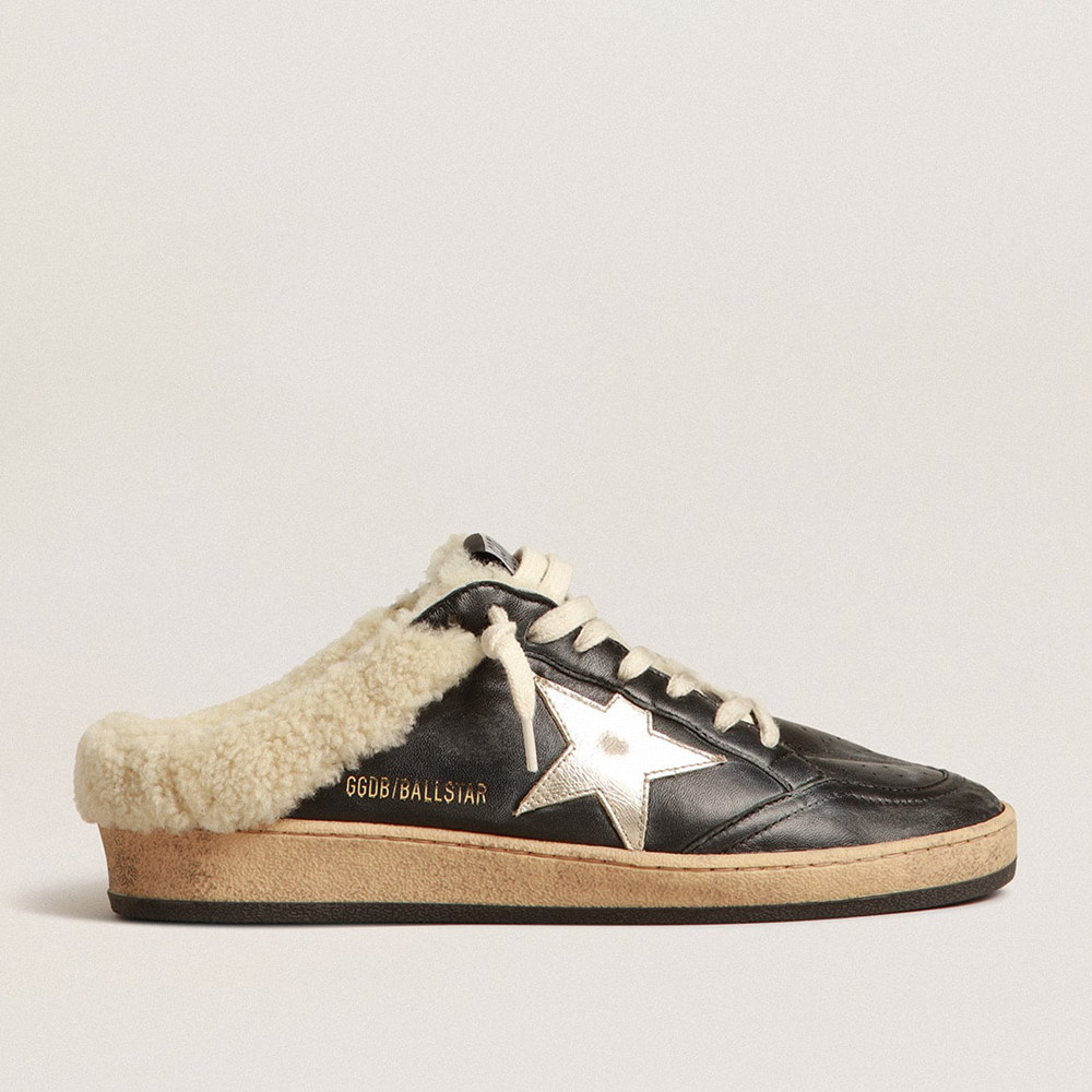 Golden Goose Ball Star Sneakers Sabots In Nappa With Platinum Star And Shearling Lining GWF00436.F004042.90370