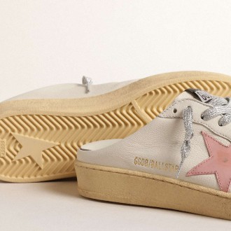 Golden Goose Ball Star Sneakers Sabots In White Nappa With An Old-rose Leather Star GWF00436.F004626.11202