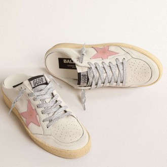 Golden Goose Ball Star Sneakers Sabots In White Nappa With An Old-rose Leather Star GWF00436.F004626.11202