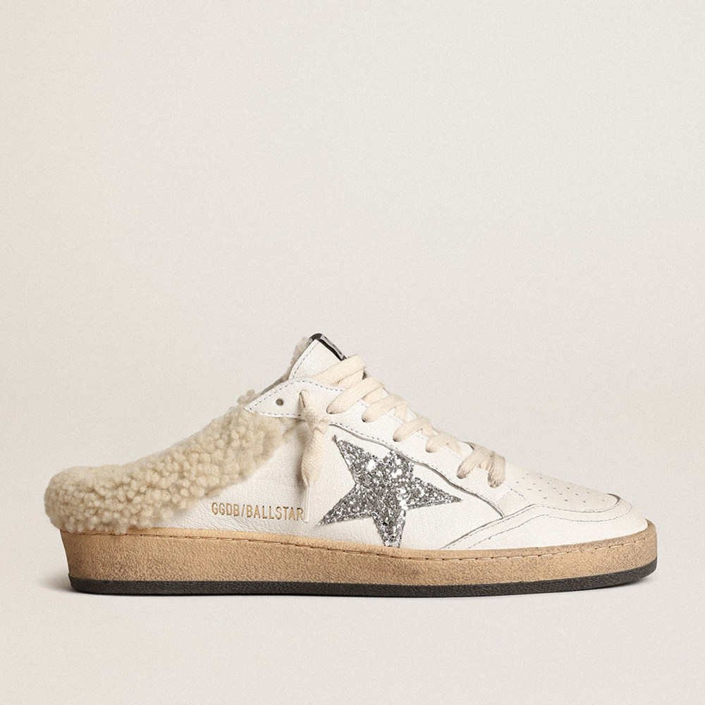 Golden Goose Ball Star Sneakers Sabots With Glitter Star And Shearling Lining GWF00436.F003988.10224