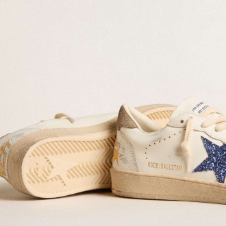 Golden Goose Ball Star Sneakers With Blue Glitter Star And Dove-gray Suede Heel Tab GWF00117.F005936.11871