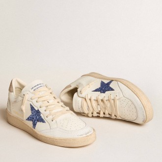 Golden Goose Ball Star Sneakers With Blue Glitter Star And Dove-gray Suede Heel Tab GWF00117.F005936.11871