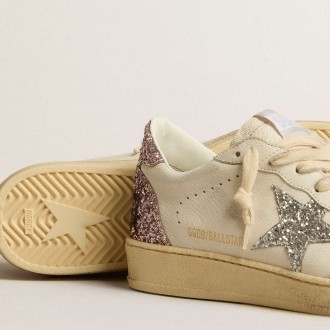 Golden Goose Ball Star Sneakers With Silver Glitter Star And Pink Glitter Heel Tab GWF00117.F005238.80184