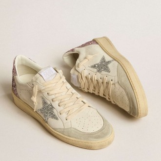 Golden Goose Ball Star Sneakers With Silver Glitter Star And Pink Glitter Heel Tab GWF00117.F005238.80184