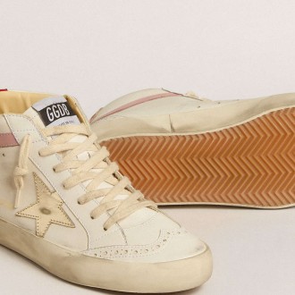 Golden Goose Bio-based Mid Star Sneakers LTD With Gold Leather Star And Pink Flash GWF00122.F005214.11669