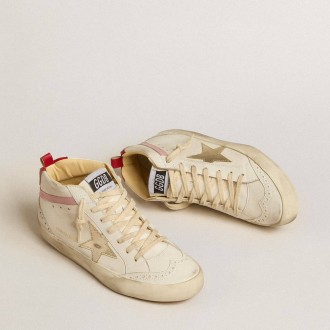 Golden Goose Bio-based Mid Star Sneakers LTD With Gold Leather Star And Pink Flash GWF00122.F005214.11669