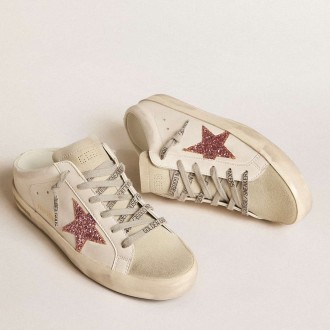 Golden Goose Bio-based Super-Star Sneakers Sabot With Pink Glitter Star And Suede Toe GWF00110.F005887.10386