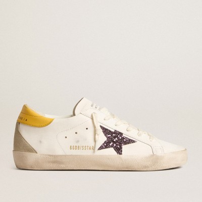 Golden Goose Bio-based Super-Star Sneakers With Red Glitter Star And Leather Heel Tab GWF00102.F005851.82655