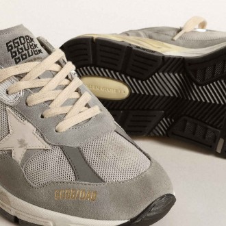 Golden Goose Dad-Star Sneakers In Suede And Silver Mesh With White Leather Star And Heel Tab GWF00558.F004944.60379