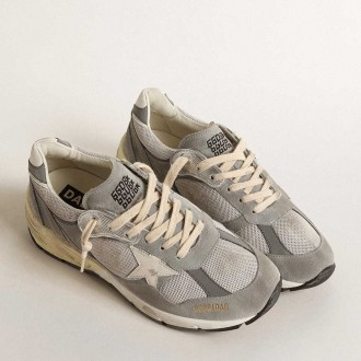 Golden Goose Dad-Star Sneakers In Suede And Silver Mesh With White Leather Star And Heel Tab GWF00558.F004944.60379