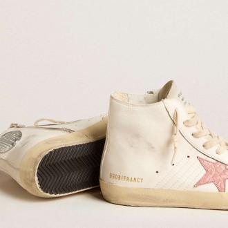 Golden Goose Francy Sneakers In Cream Nappa With Pink Crocodile-print Leather Star GWF00113.F005895.82660