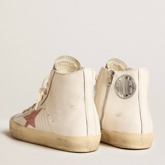 Golden Goose Francy Sneakers In Cream Nappa With Pink Crocodile-print Leather Star GWF00113.F005895.82660