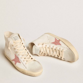 Golden Goose Francy Sneakers In Cream Nappa With Pink Crocodile-print Leather Star GWF00113.F005895.82660