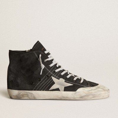 Golden Goose Francy Sneakers Penstar In Black Canvas With White Suede Star And Black Suede Heel Tab GMF00114.F003123.90219