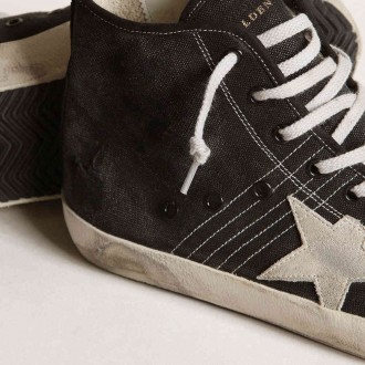 Golden Goose Francy Sneakers Penstar In Black Canvas With White Suede Star And Black Suede Heel Tab GMF00114.F003123.90219