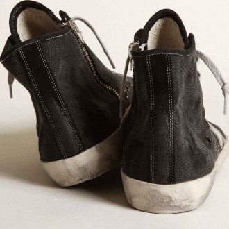 Golden Goose Francy Sneakers Penstar In Black Canvas With White Suede Star And Black Suede Heel Tab GMF00114.F003123.90219