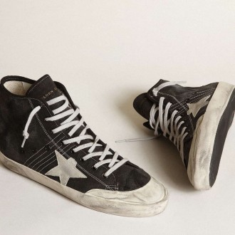 Golden Goose Francy Sneakers Penstar In Black Canvas With White Suede Star And Black Suede Heel Tab GMF00114.F003123.90219