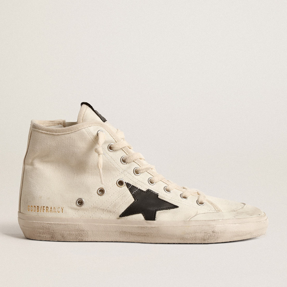 Golden Goose Francy Sneakers Penstar In Canvas With Black Star And Red Stitching GWF00409.F004531.15490