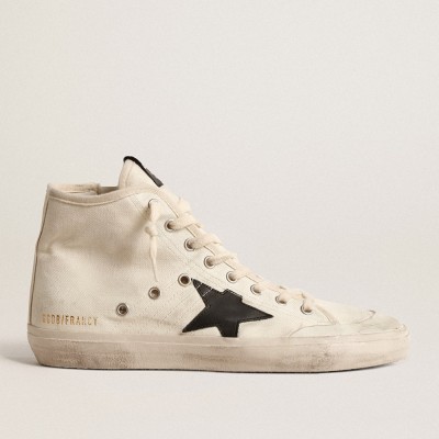 Golden Goose Francy Sneakers Penstar In Canvas With Black Star And Red Stitching GWF00409.F004531.15490