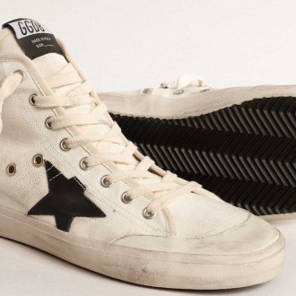 Golden Goose Francy Sneakers Penstar In Canvas With Black Star And Red Stitching GWF00409.F004531.15490