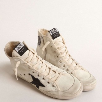 Golden Goose Francy Sneakers Penstar In Canvas With Black Star And Red Stitching GWF00409.F004531.15490