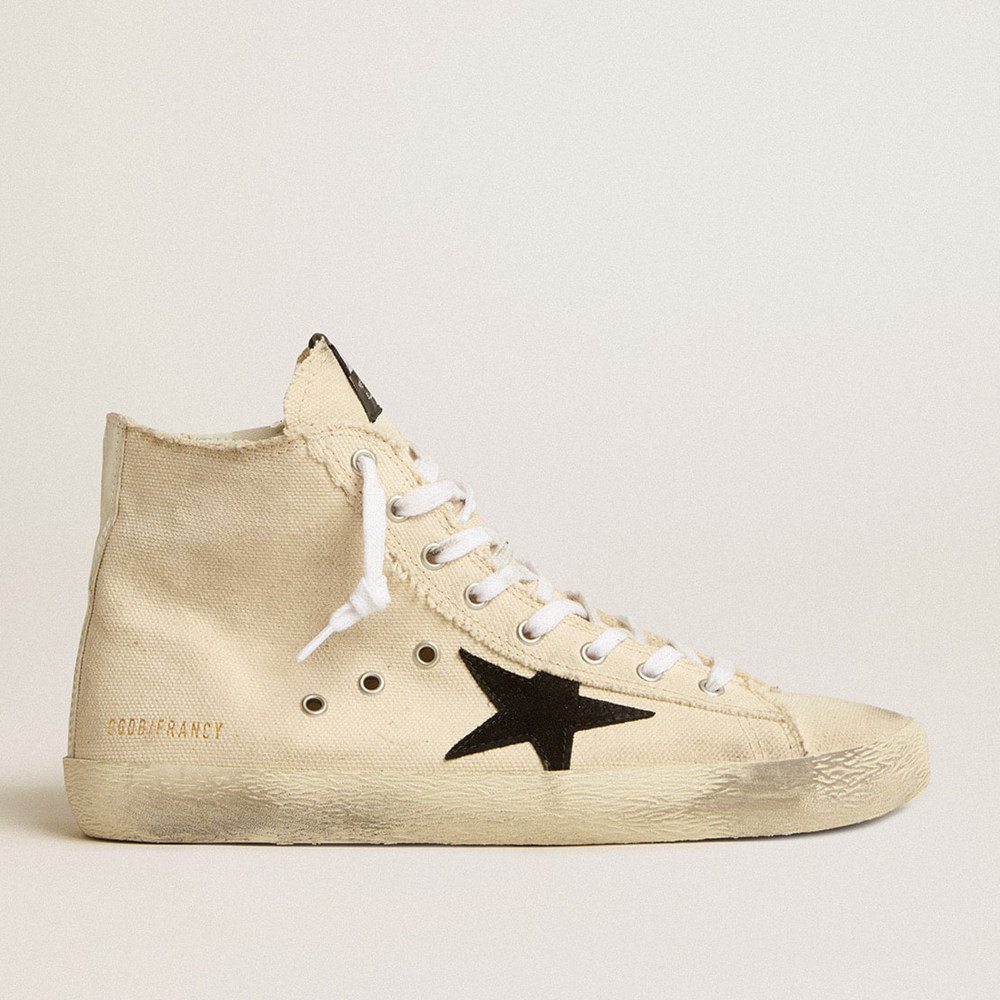 Golden Goose Francy Sneakers Penstar In Canvas With Black Suede Star And Leather Heel Tab GMF00113.F005225.10283